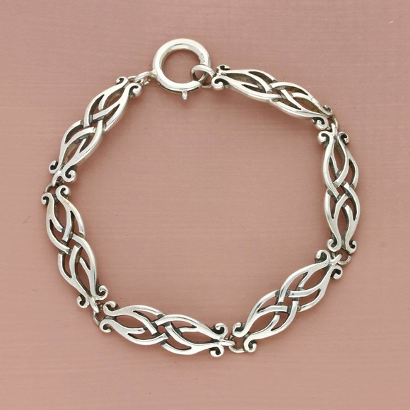 Sterling Jewelry - vintage sterling silver celtic twisted scrolled link bracelet size 6.75in